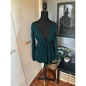 Dainty Hooligan Teal Embroidered Tie-Front Romper - Small